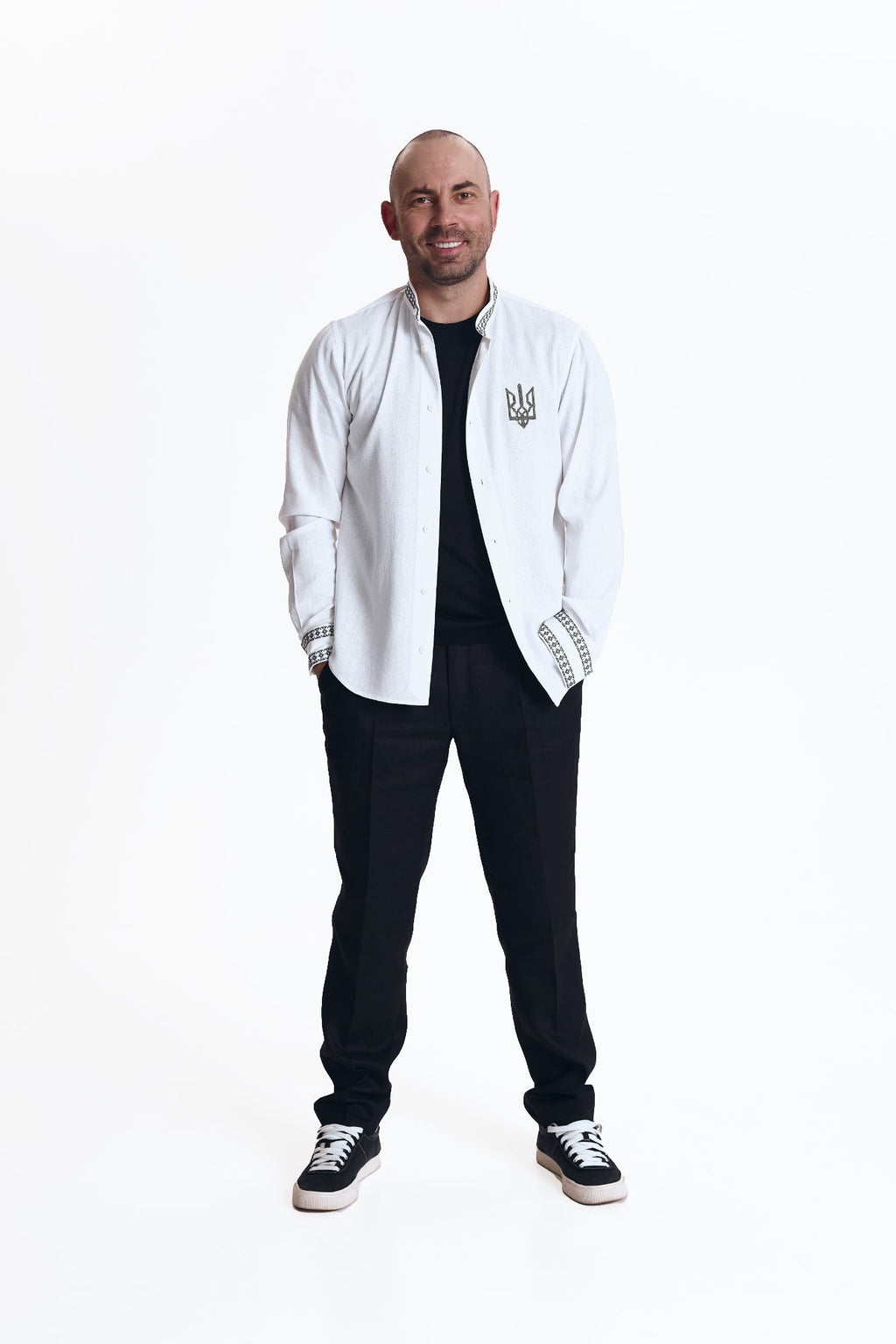 Shirt with embroidery, White — model
