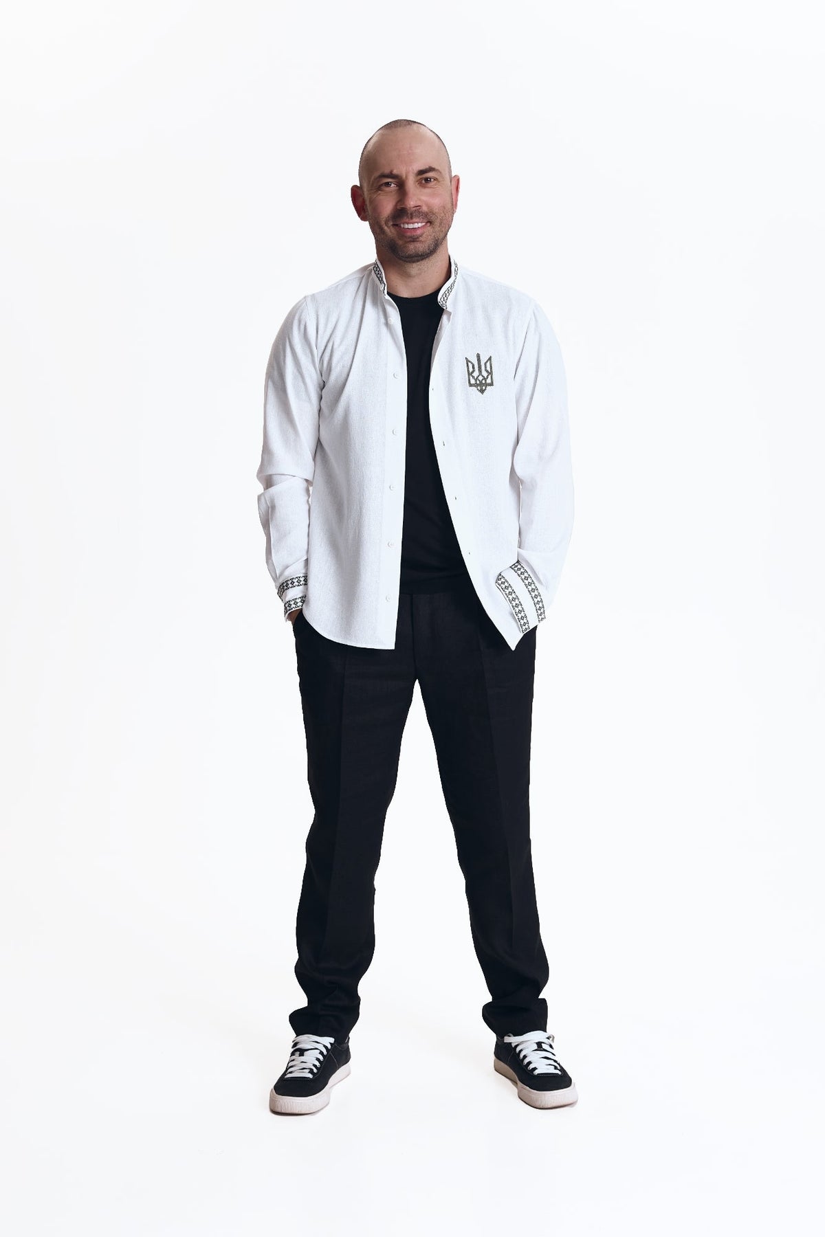 Shirt with embroidery, White — model