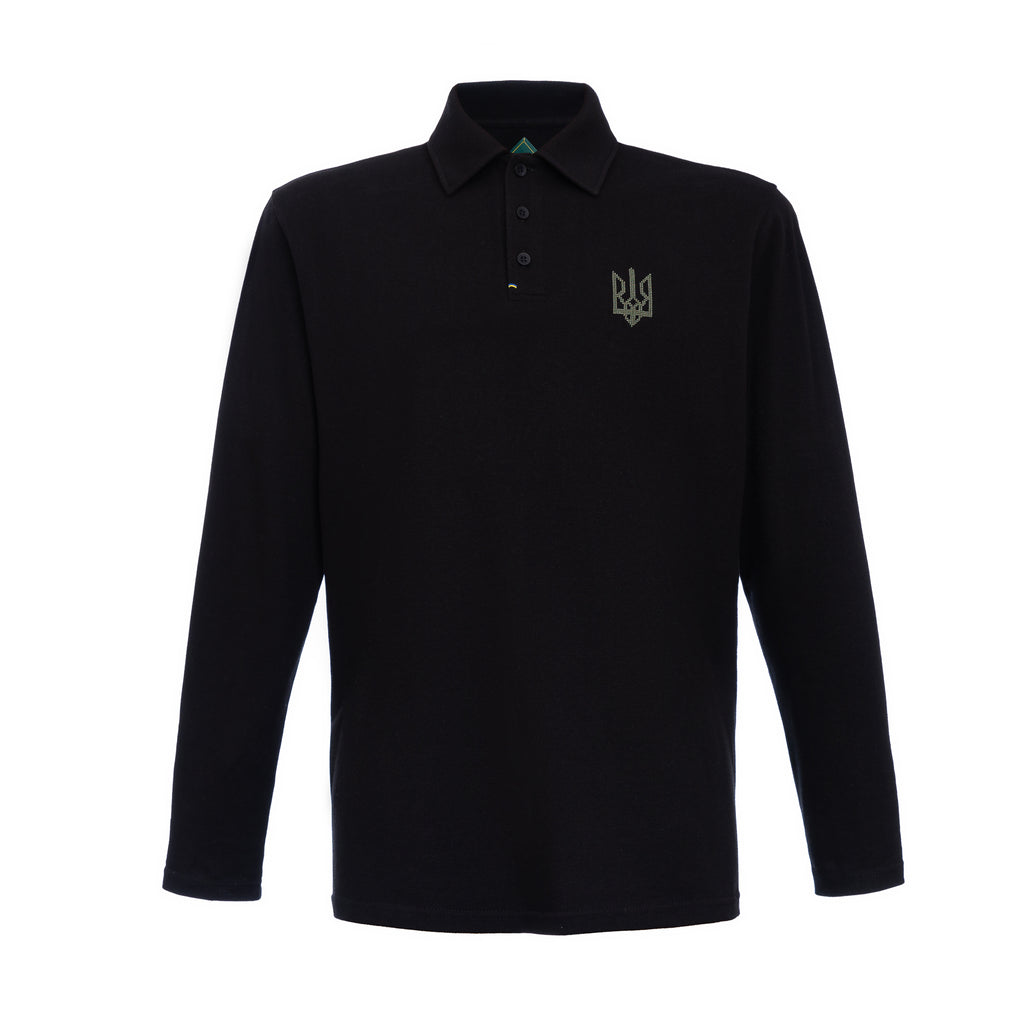 Long-Sleeve Polo with embroidery "Ukrainian Trident"
