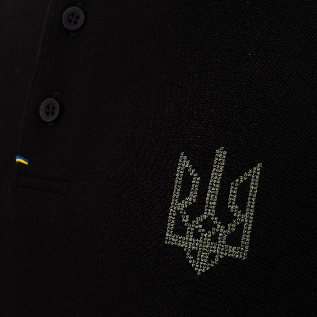 Long-Sleeve Polo with embroidery "Ukrainian Trident"