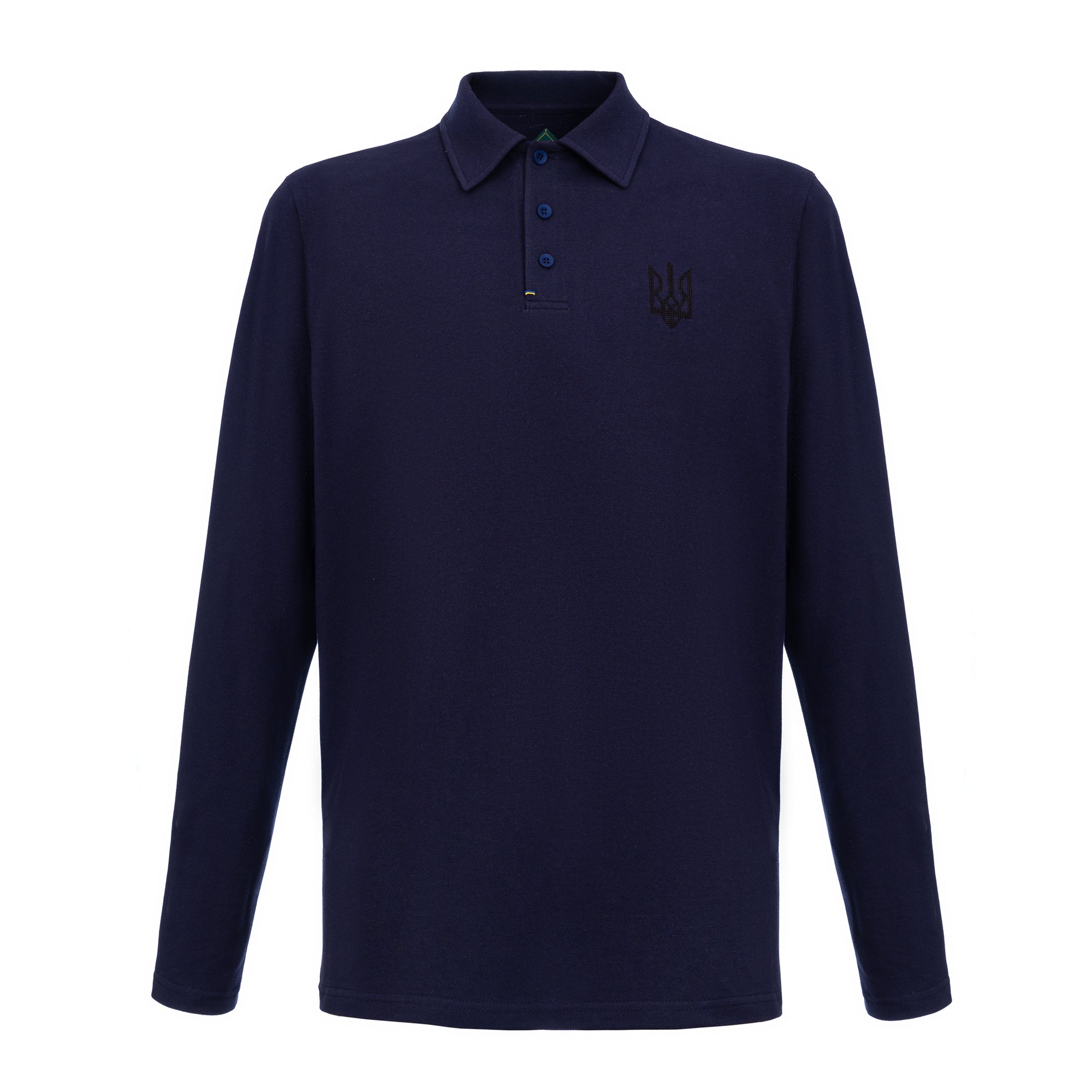 Long-Sleeve Polo Shirt with embroidery "Ukrainian trident"
