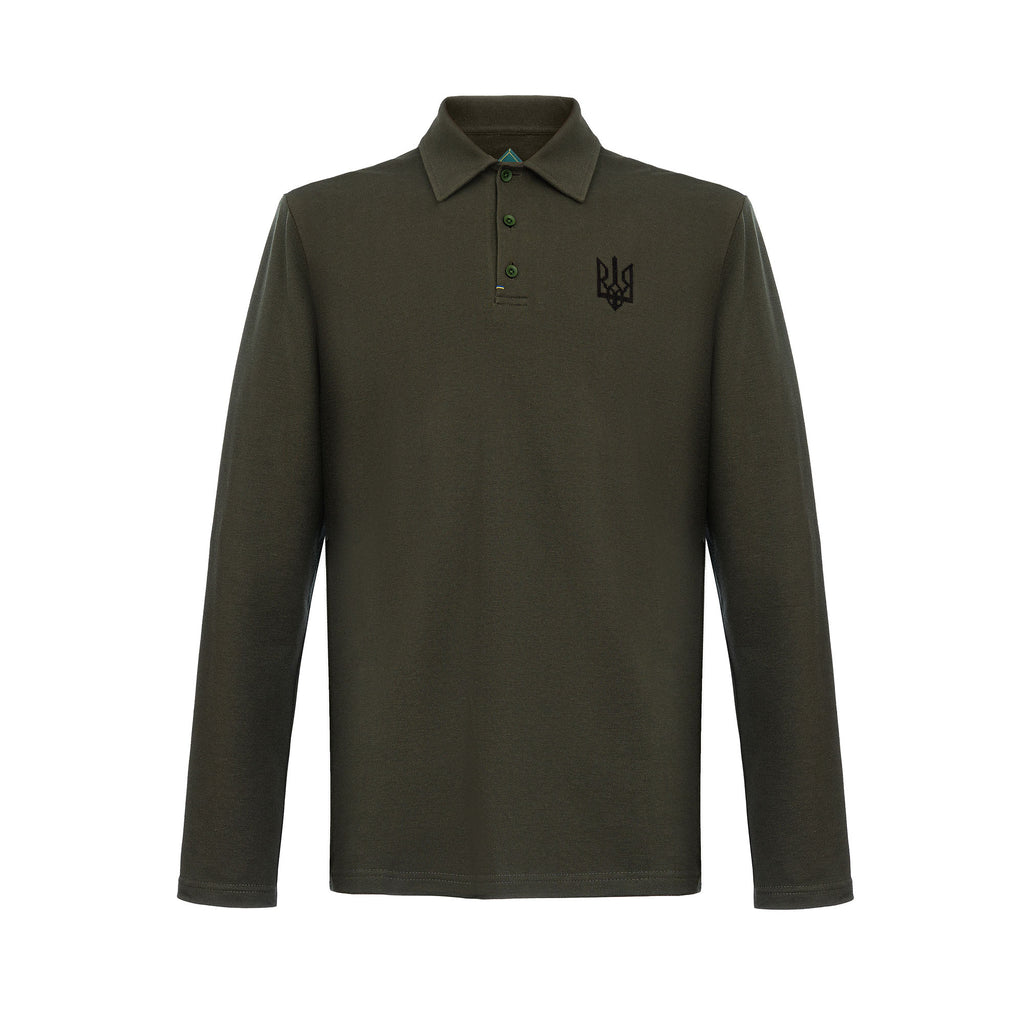 Long-Sleeve Polo with embroidery "Ukrainian Trident"
