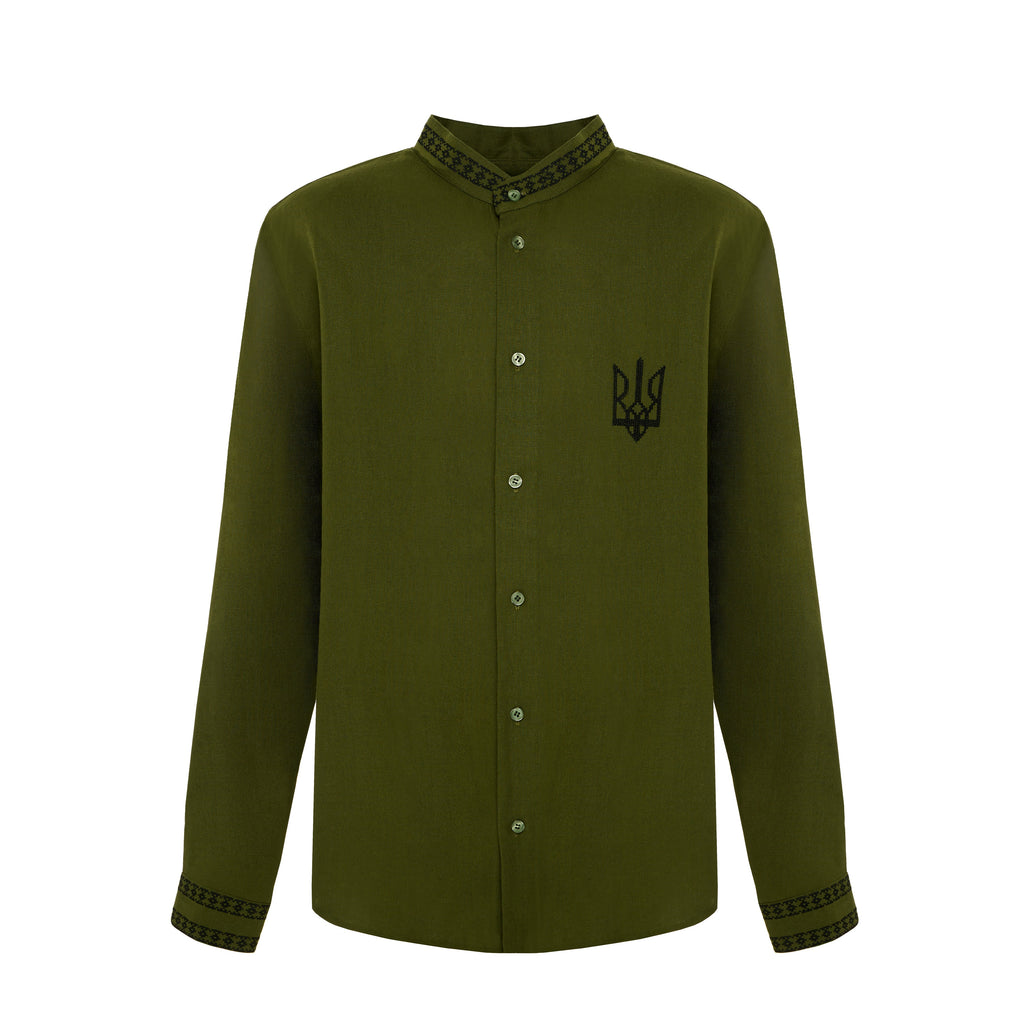 Shirt with embroidery, Khaki