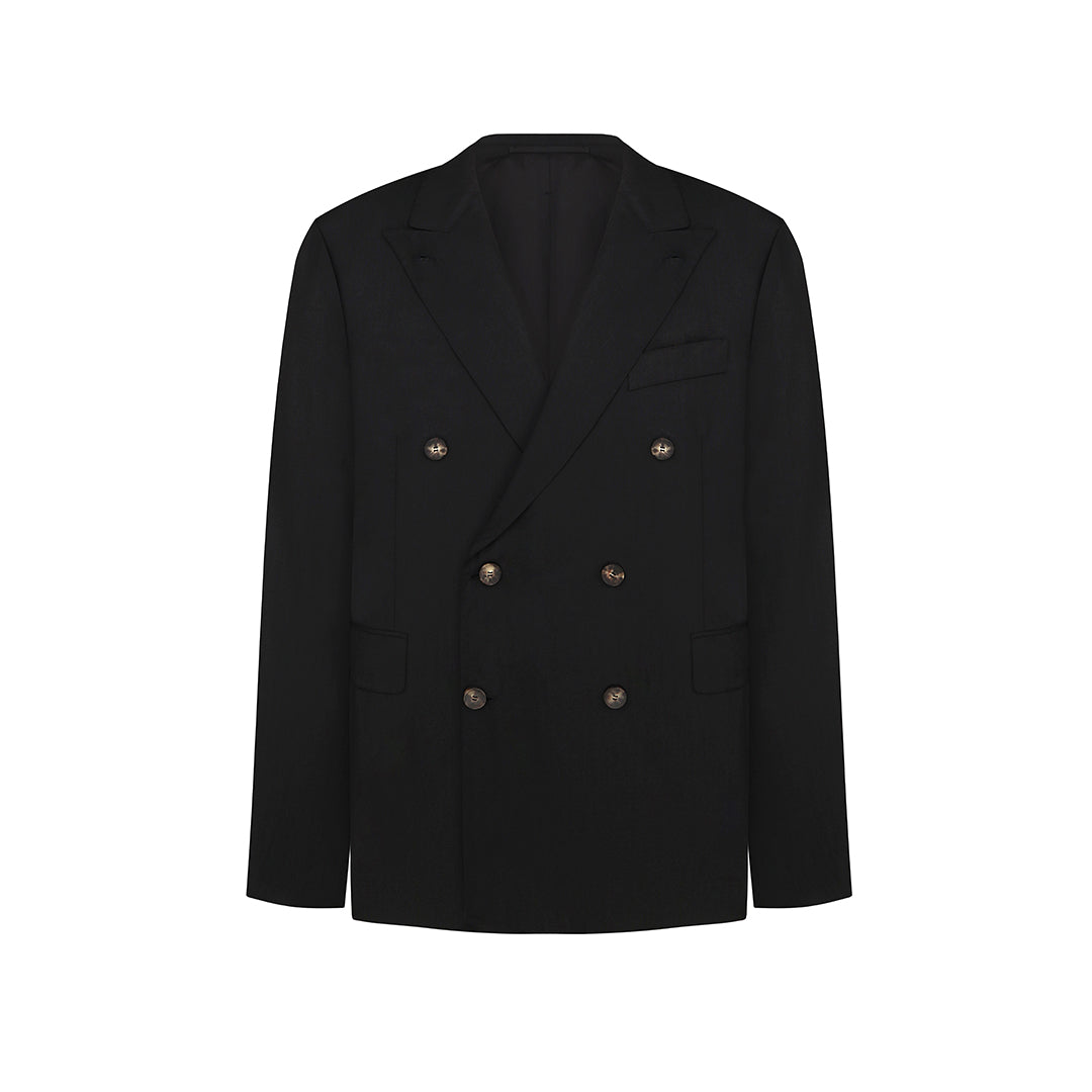 Double Breasted Wool Black Blazer